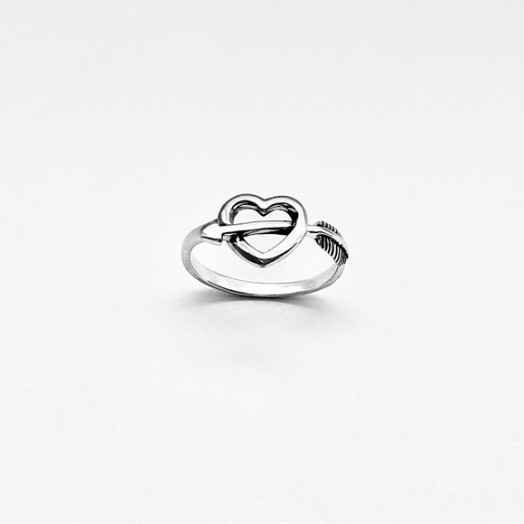 Sterling Silver Heart with Arrow Ring, Bow and Arrows, Promise Love Jewelry - Picture 5 of 13
